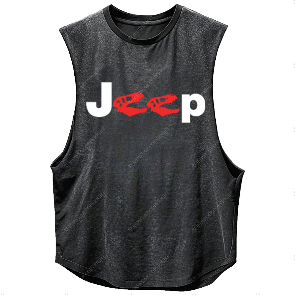 Dinosaur Jp with Red Horror Rex Double Printed Men Tank