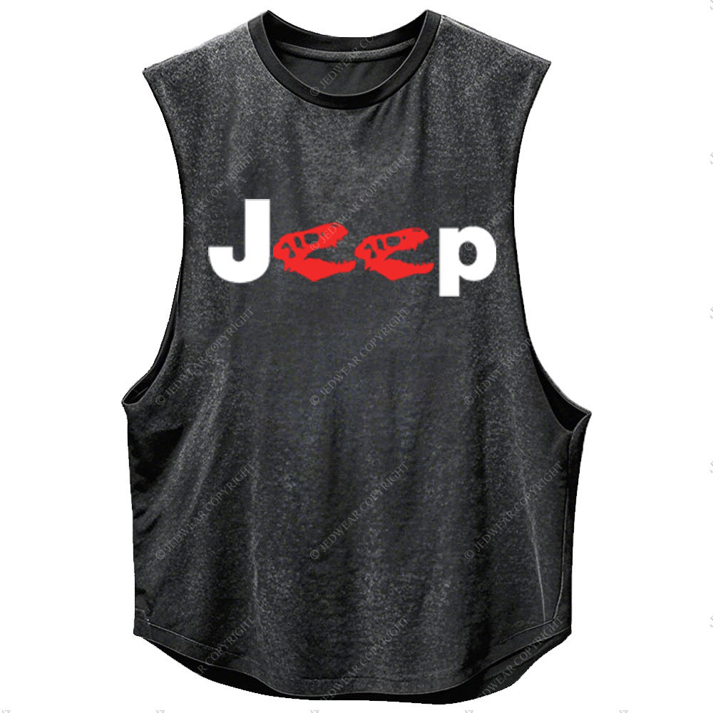 Dinosaur Jp with Red Horror Rex Double Printed Men Tank