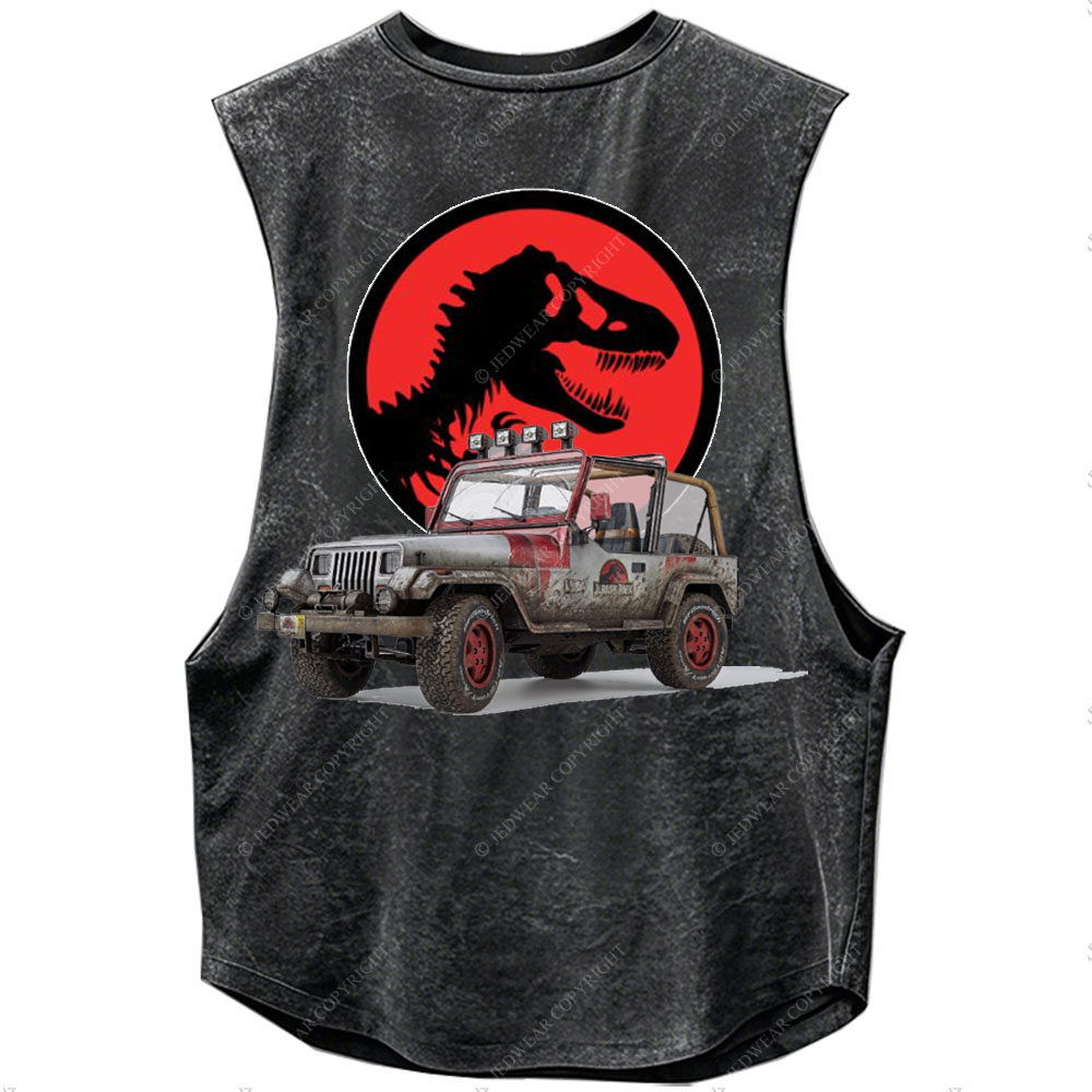 Dinosaur Jp with Red Horror Rex Double Printed Men Tank