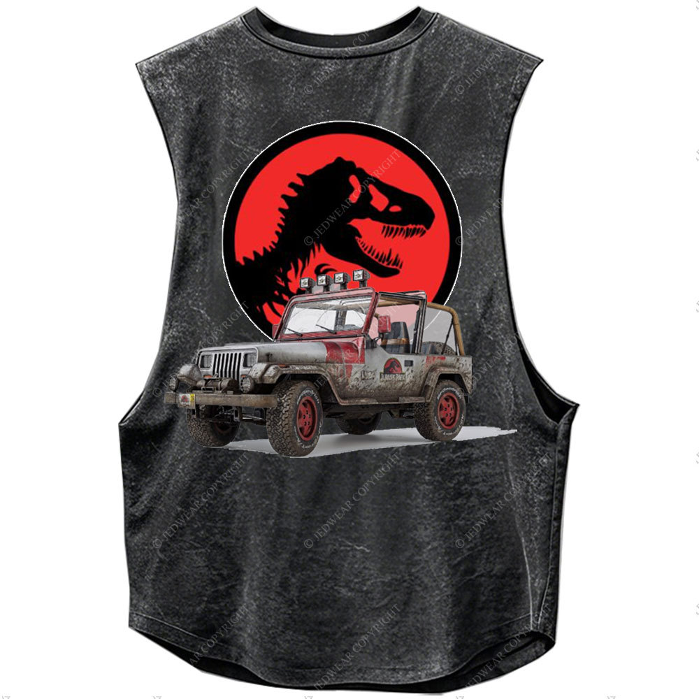 Dinosaur Jp with Red Horror Rex Double Printed Men Tank