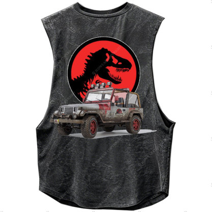 Dinosaur Jp with Red Horror Rex Double Printed Men Tank