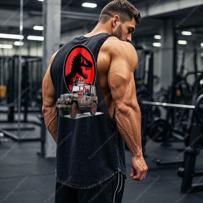 Dinosaur Jp with Red Horror Rex Double Printed Men Tank