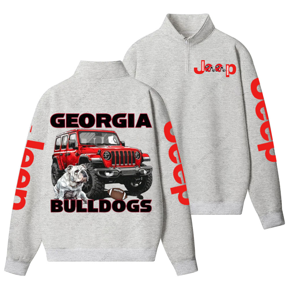 Georgia Jp Bulldog Red Helemet Jp Lover Half-Zip Jacket Sweatshirt