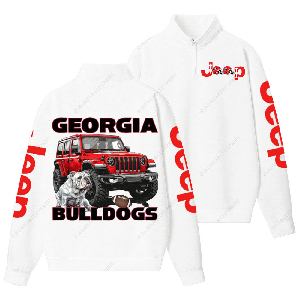 Georgia Jp Bulldog Red Helemet Jp Lover Half-Zip Jacket Sweatshirt