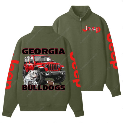 Georgia Jp Bulldog Red Helemet Jp Lover Half-Zip Jacket Sweatshirt