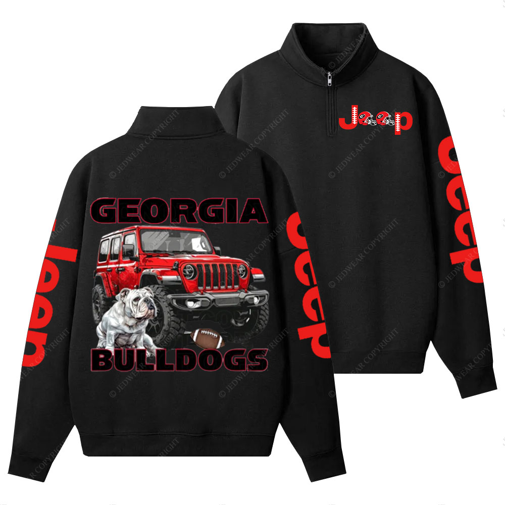 Georgia Jp Bulldog Red Helemet Jp Lover Half-Zip Jacket Sweatshirt