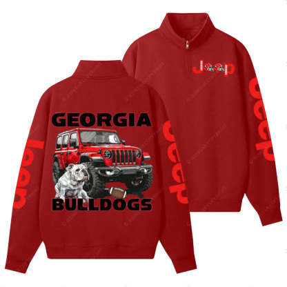 Georgia Jp Bulldog Red Helemet Jp Lover Half-Zip Jacket Sweatshirt
