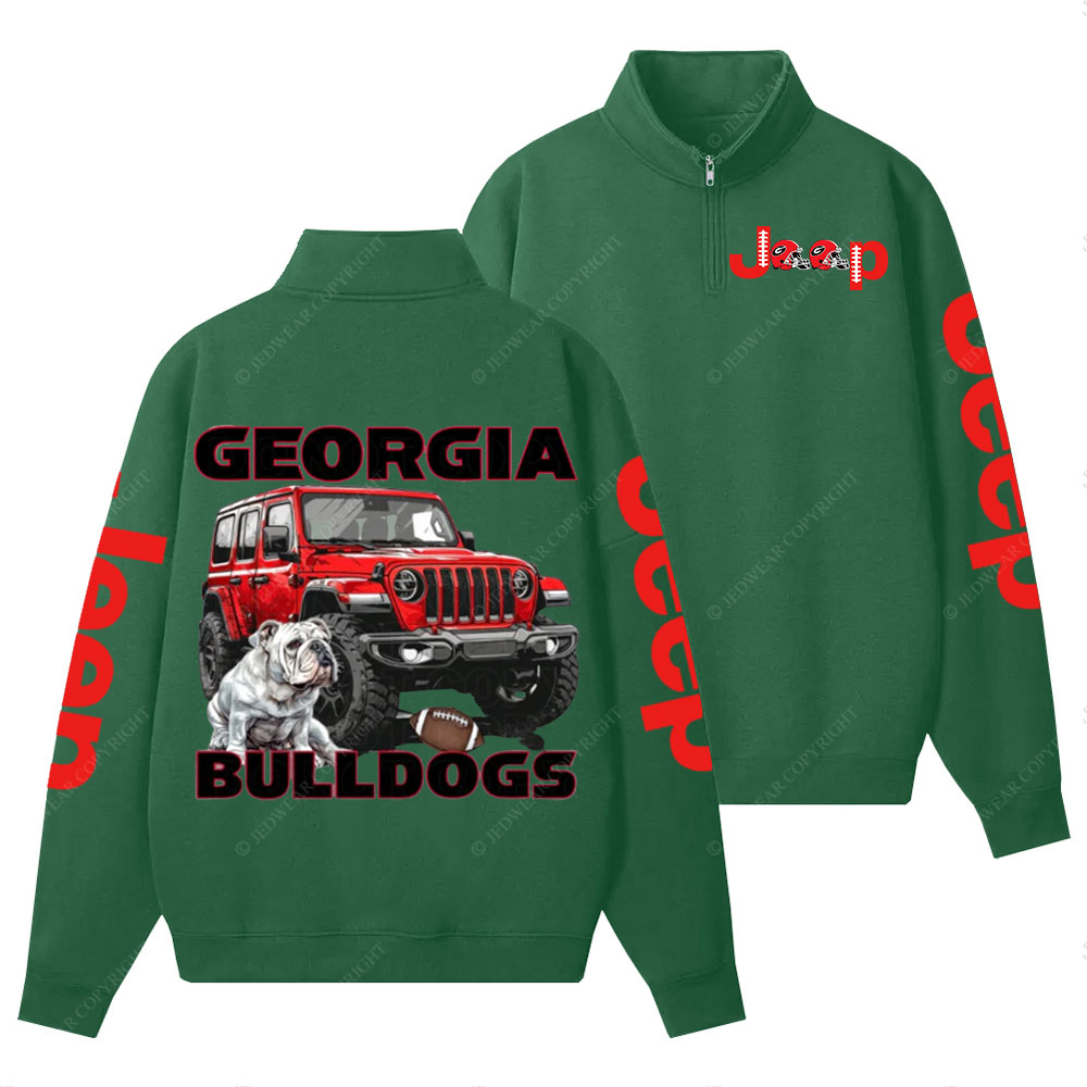 Georgia Jp Bulldog Red Helemet Jp Lover Half-Zip Jacket Sweatshirt