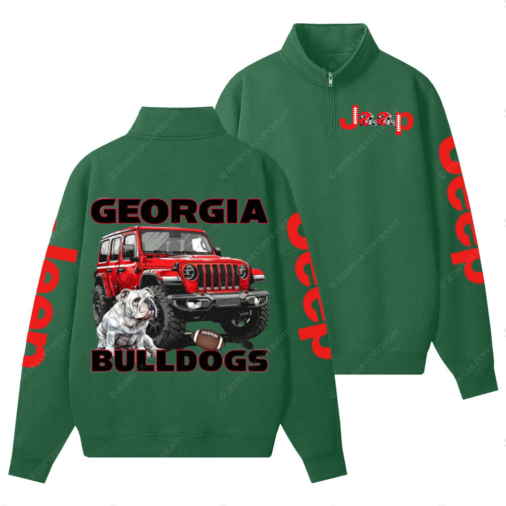 Georgia Jp Bulldog Red Helemet Jp Lover Half-Zip Jacket Sweatshirt