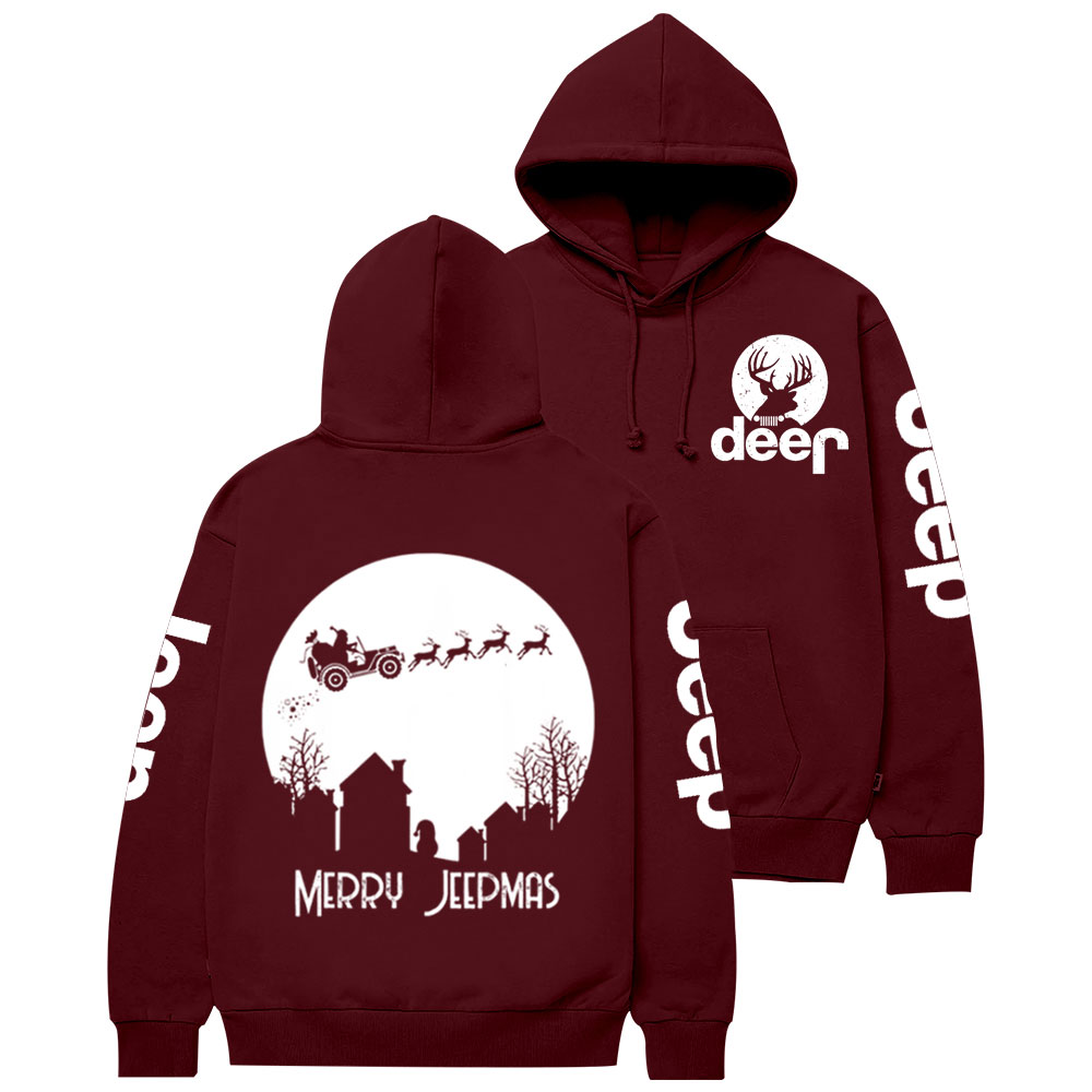 Merry Jpmas Santa Christmas Reindeer Two Sides Casual Hoodie