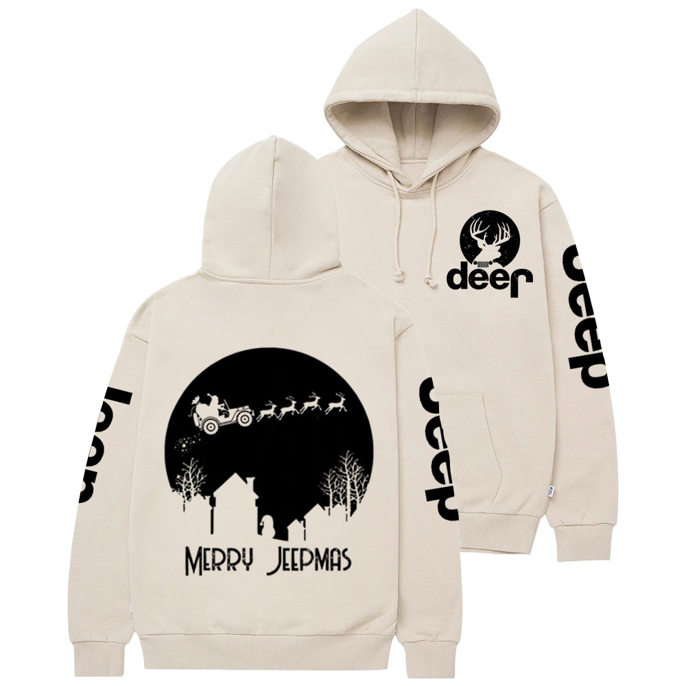 Merry Jpmas Santa Christmas Reindeer Two Sides Casual Hoodie
