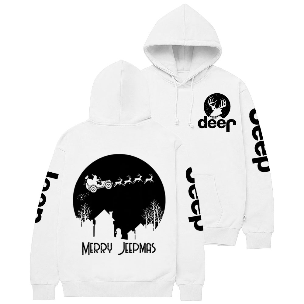 Merry Jpmas Santa Christmas Reindeer Two Sides Casual Hoodie