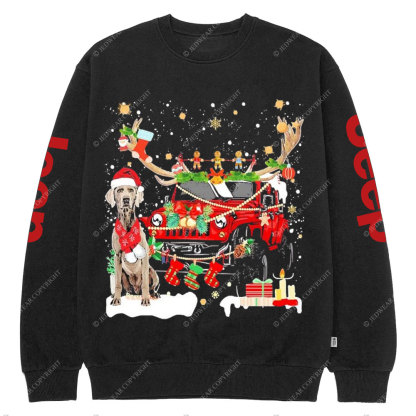 Weimaraner Santa and Jp Reindeer Lights Christmas Crew Neck Sweatshirt