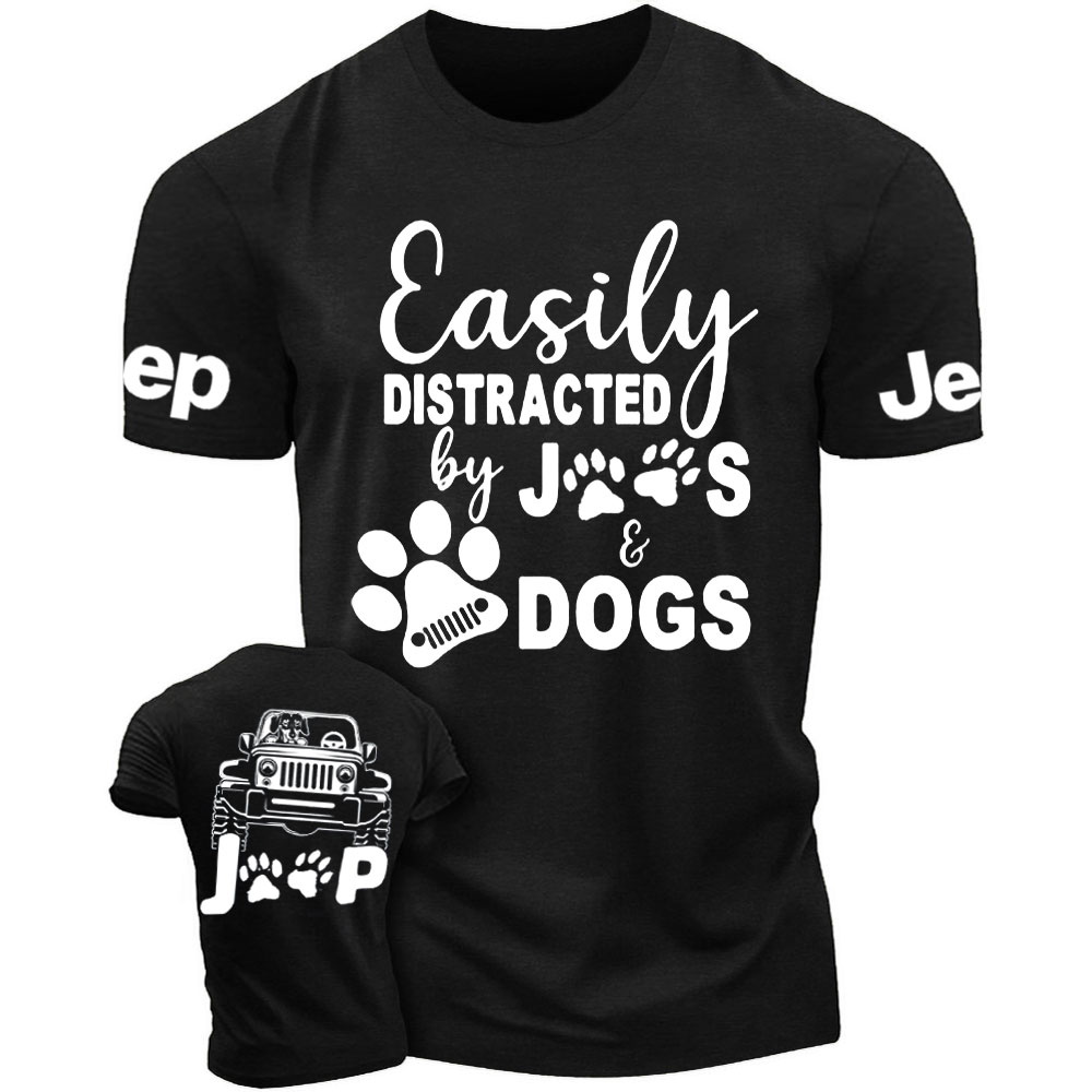 Easily Distracted by Jps and Dogs Double Printed T-Shirt
