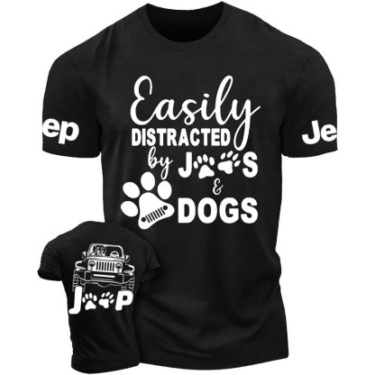 Easily Distracted by Jps and Dogs Double Printed T-Shirt