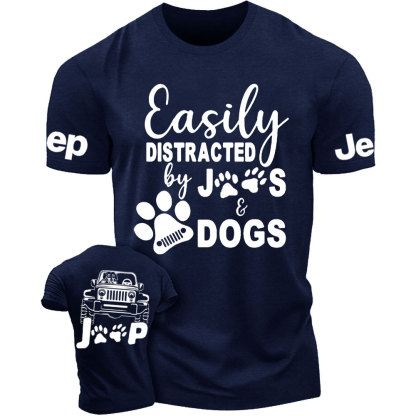 Easily Distracted by Jps and Dogs Double Printed T-Shirt