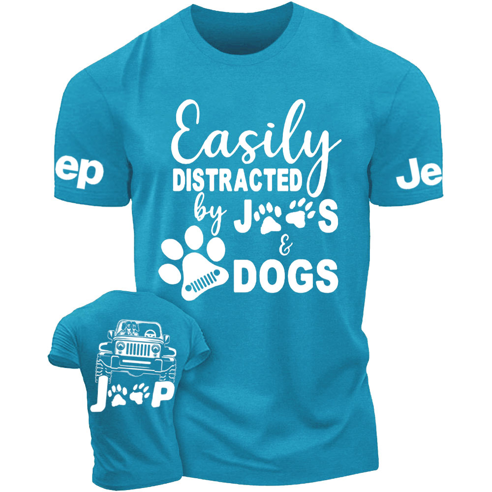 Easily Distracted by Jps and Dogs Double Printed T-Shirt