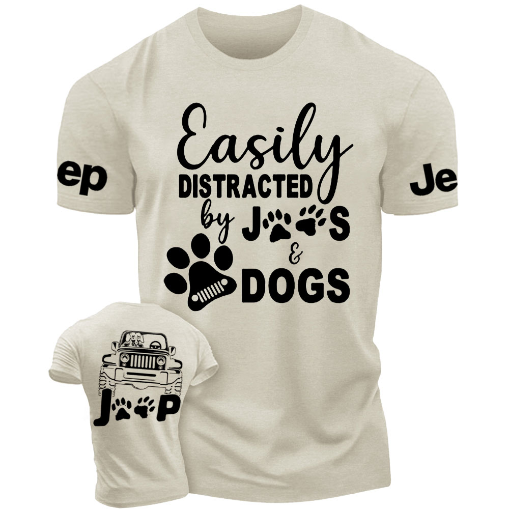 Easily Distracted by Jps and Dogs Double Printed T-Shirt
