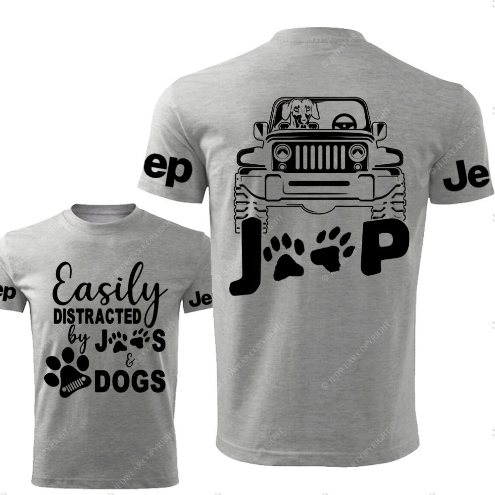 Easily Distracted by Jps and Dogs Double Printed T-Shirt