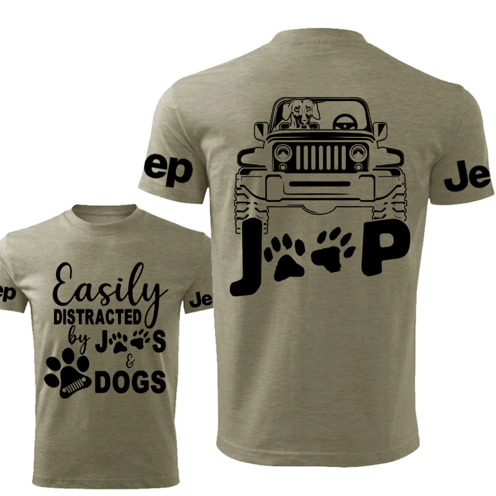Easily Distracted by Jps and Dogs Double Printed T-Shirt