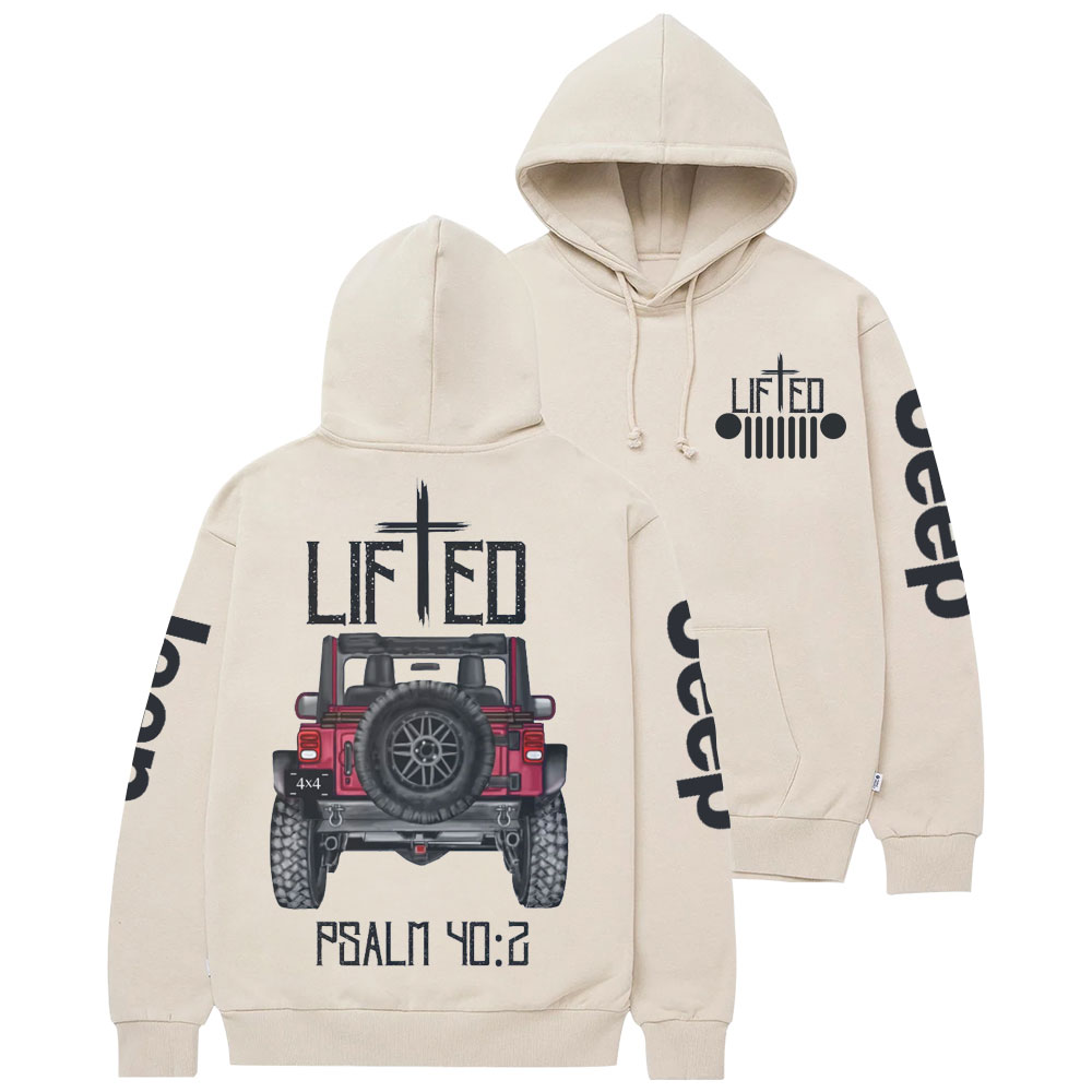 Christian "Lifted" Jp Truck Bible Verse Positive Vibes Double Printed Casual Hoodie