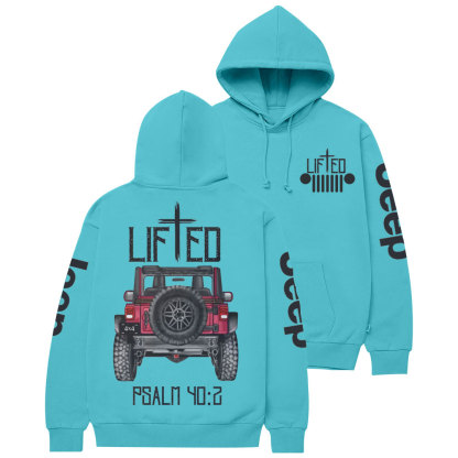 Christian "Lifted" Jp Truck Bible Verse Positive Vibes Double Printed Casual Hoodie