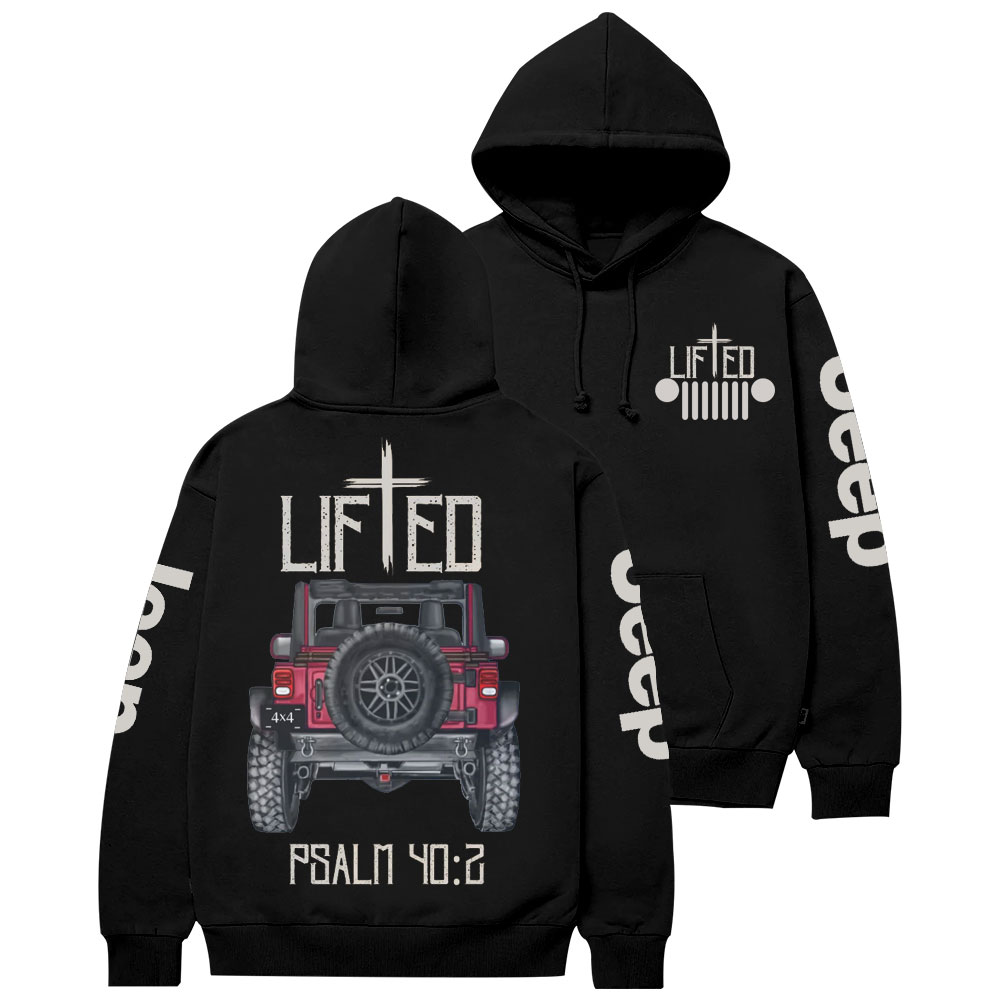 Christian "Lifted" Jp Truck Bible Verse Positive Vibes Double Printed Casual Hoodie