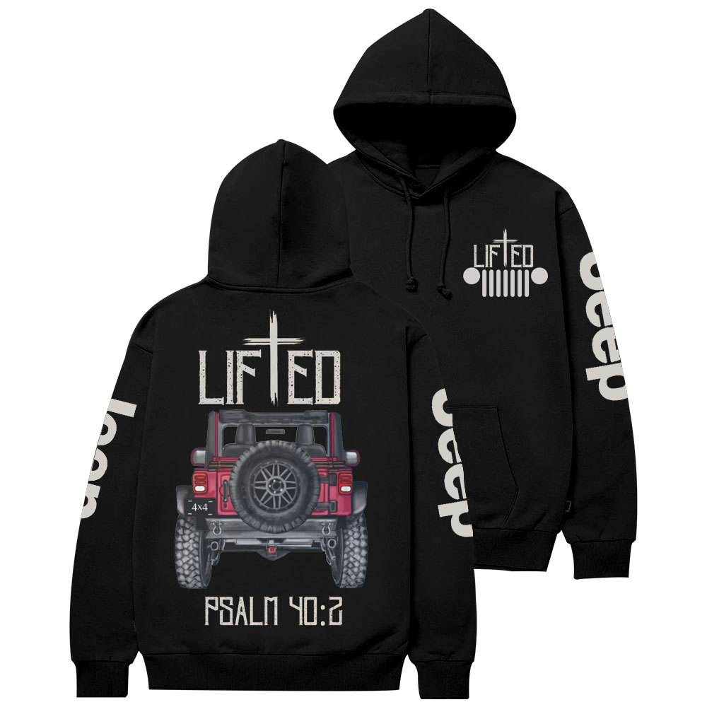 Christian "Lifted" Jp Truck Bible Verse Positive Vibes Double Printed Casual Hoodie