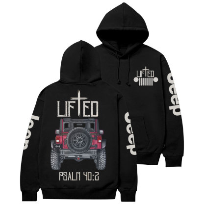 Christian "Lifted" Jp Truck Bible Verse Positive Vibes Double Printed Casual Hoodie