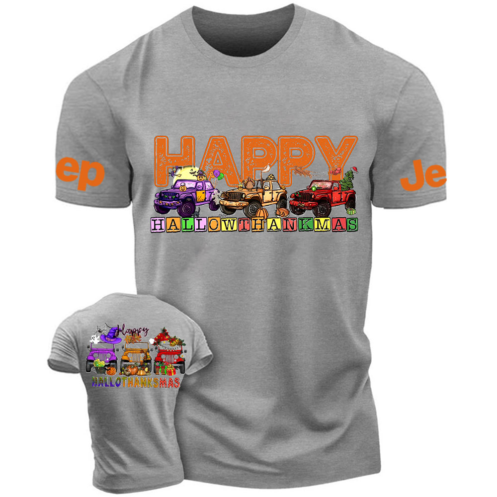 Happy Hallothanksmas Car Jp Double Printed T-Shirt