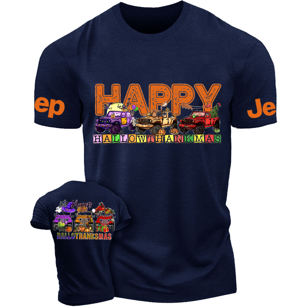 Happy Hallothanksmas Car Jp Double Printed T-Shirt