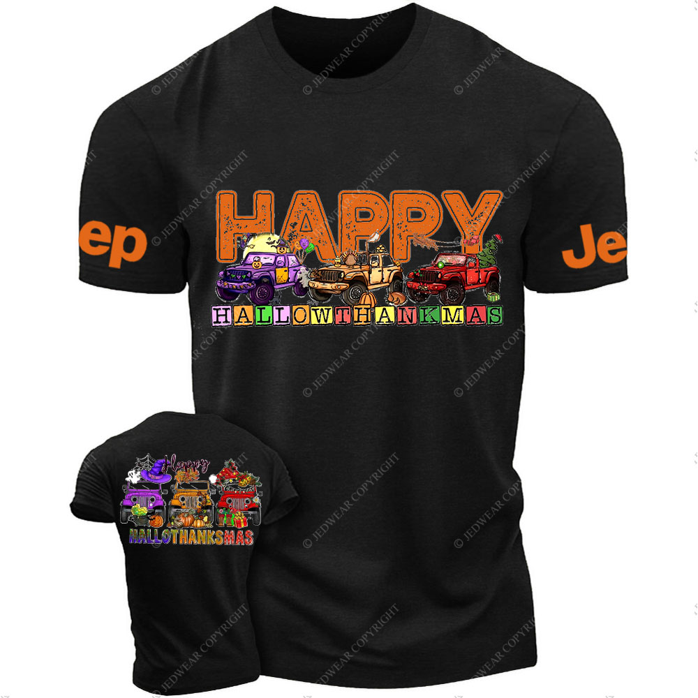 Happy Hallothanksmas Car Jp Double Printed T-Shirt