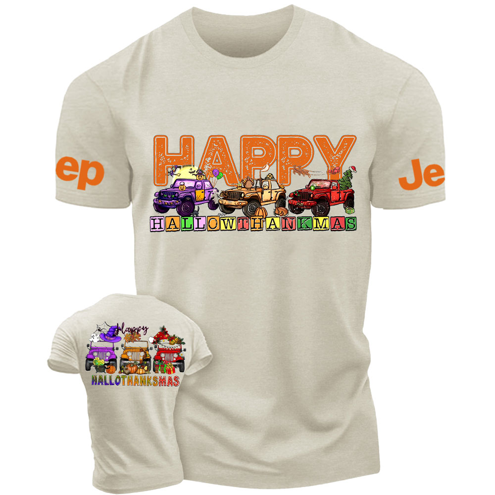Happy Hallothanksmas Car Jp Double Printed T-Shirt