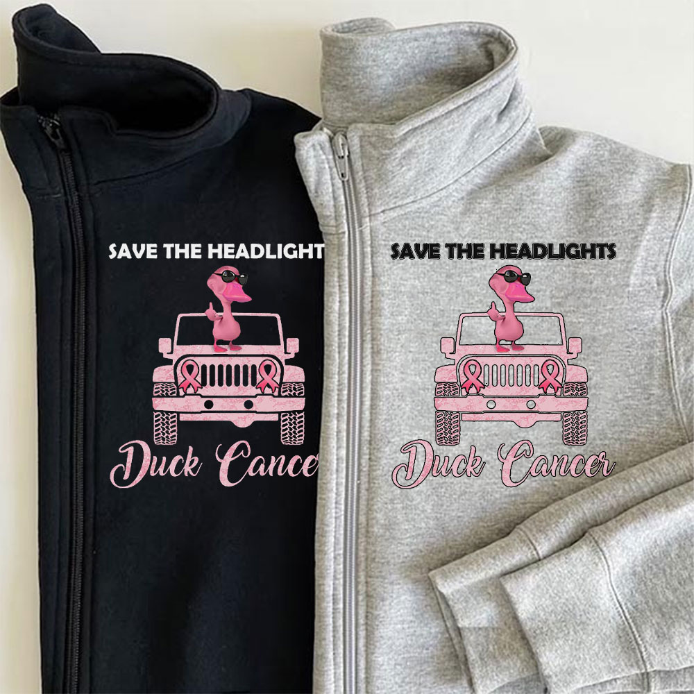 Save The Headlights Jp Pink Duck Wearing Sunglasses for Breast Cancer Fighters Full-Zip Jacket Sweatshirt