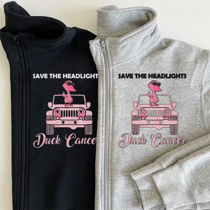 Save The Headlights Jp Pink Duck Wearing Sunglasses for Breast Cancer Fighters Full-Zip Jacket Sweatshirt