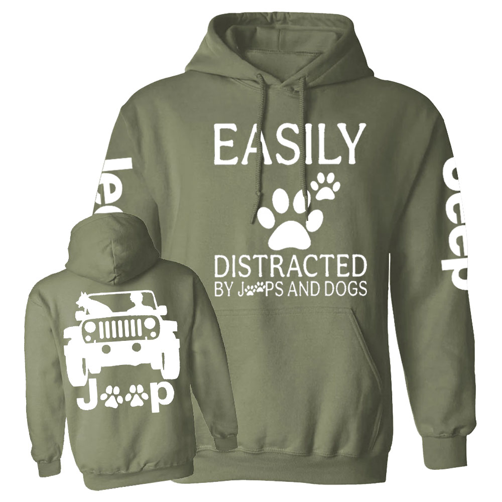 Jp Dog Easily Distracted Paw Double Printed Casual Hoodie