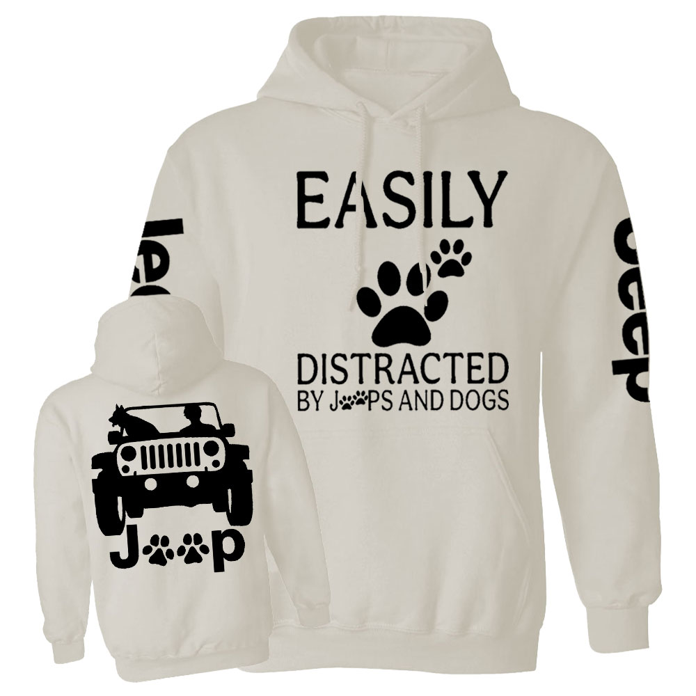 Jp Dog Easily Distracted Paw Double Printed Casual Hoodie