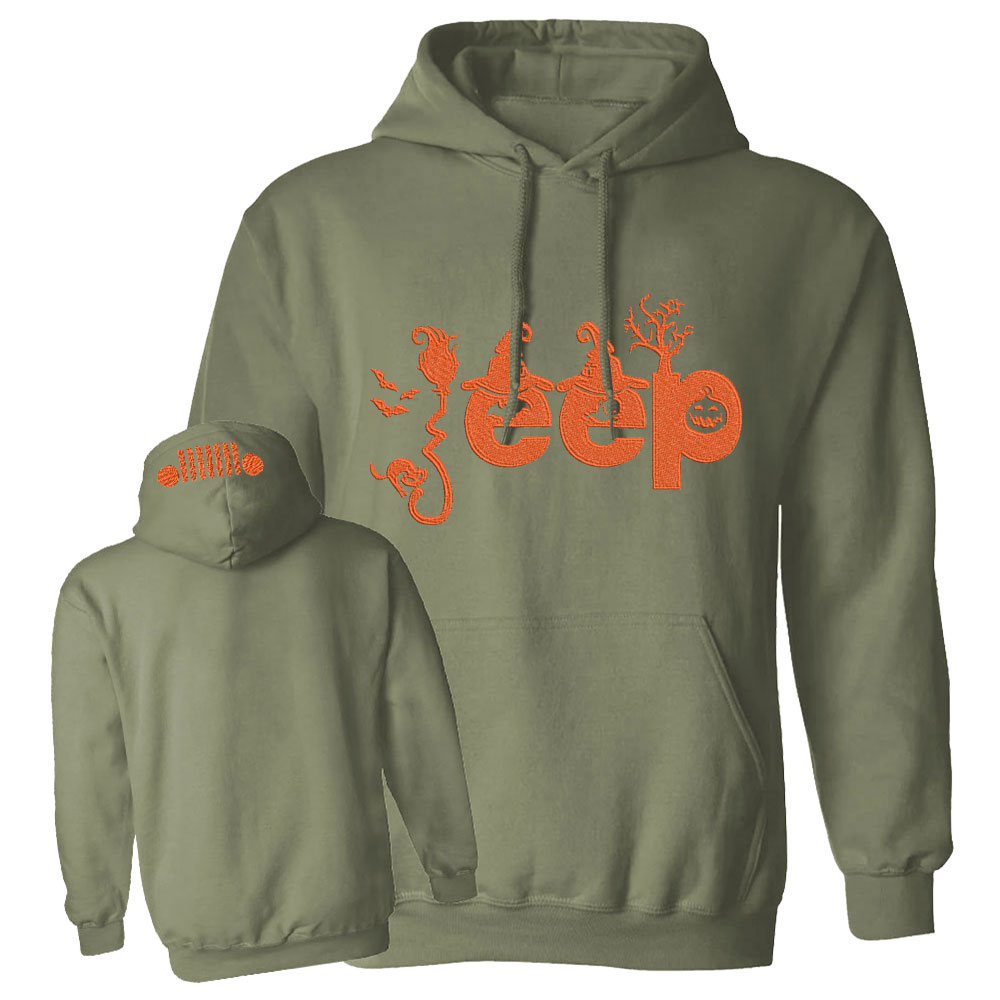 Halloween Elements Orange Jp Embroidery Design Crew Neck Sweatshirt Casual Hoodie