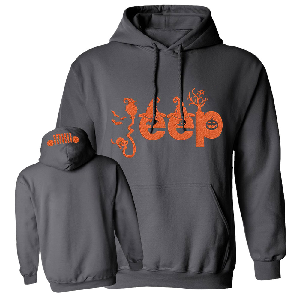 Halloween Elements Orange Jp Embroidery Design Crew Neck Sweatshirt Casual Hoodie