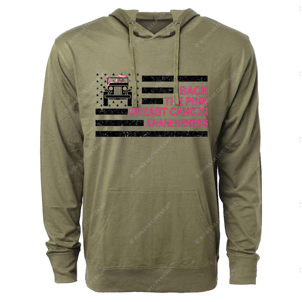 Back The Pink Breast Cancer Awareneness Pink Flag Jp Ribbon Faith Oversized Lightweight Hoodie