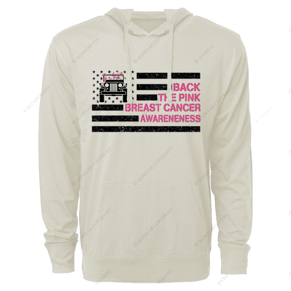 Back The Pink Breast Cancer Awareneness Pink Flag Jp Ribbon Faith Oversized Lightweight Hoodie