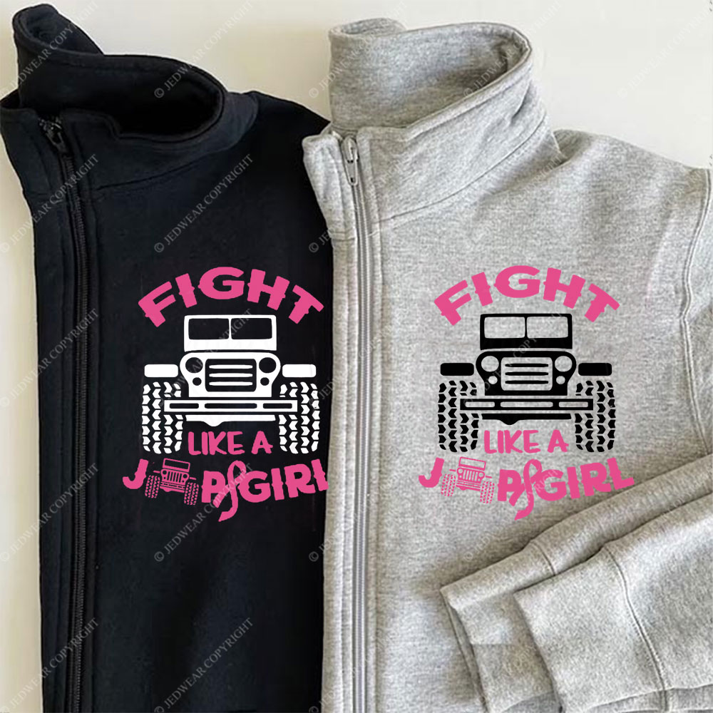 Fight Like A Jp Girl Pink Ribbon Breast Cancer Awareness Full-Zip Jacket Sweatshirt