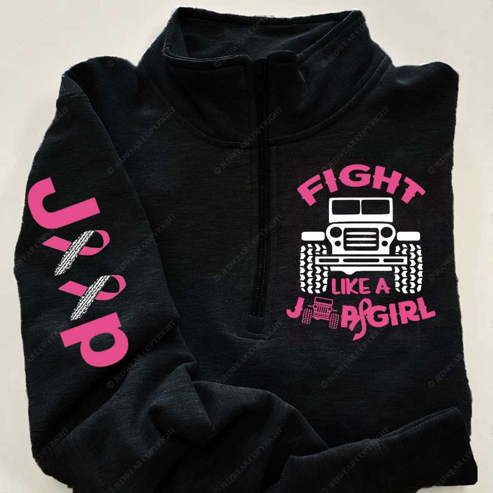 Fight Like A Jp Girl Pink Ribbon Breast Cancer Awareness Full-Zip Jacket Sweatshirt