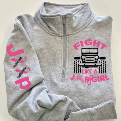 Fight Like A Jp Girl Pink Ribbon Breast Cancer Awareness Full-Zip Jacket Sweatshirt