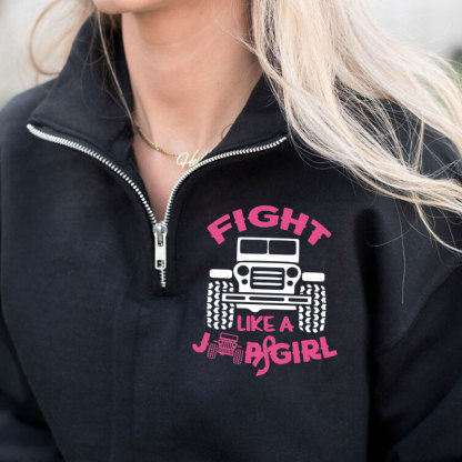 Fight Like A Jp Girl Pink Ribbon Breast Cancer Awareness Full-Zip Jacket Sweatshirt