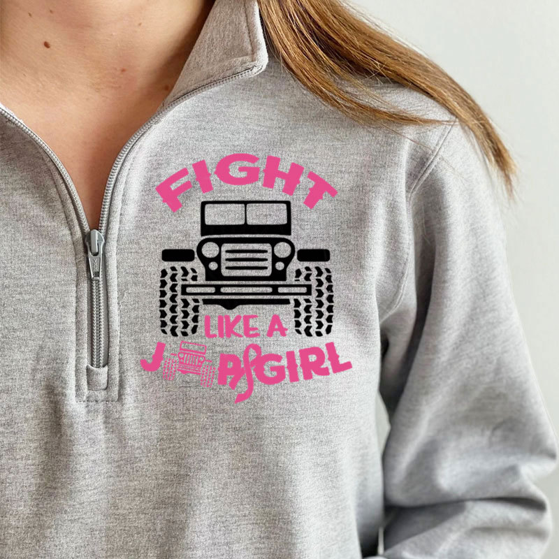 Fight Like A Jp Girl Pink Ribbon Breast Cancer Awareness Full-Zip Jacket Sweatshirt