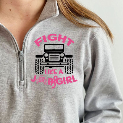 Fight Like A Jp Girl Pink Ribbon Breast Cancer Awareness Full-Zip Jacket Sweatshirt