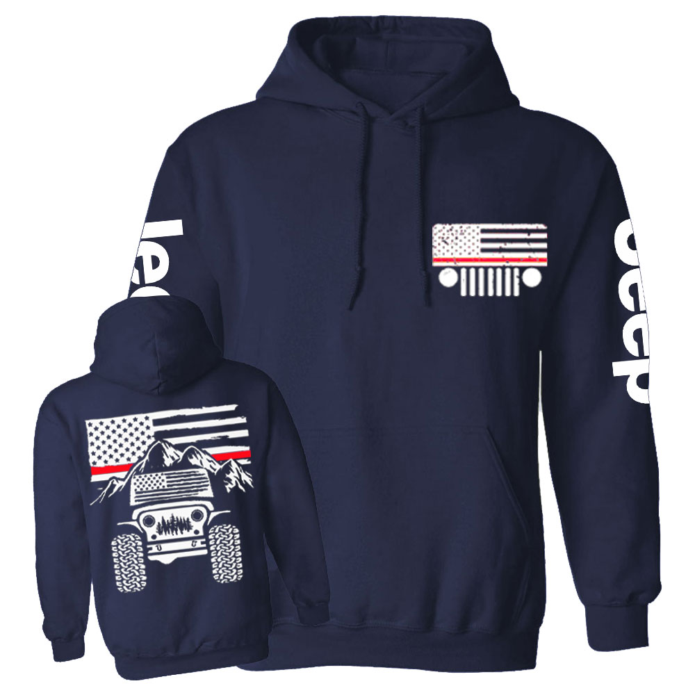 Jp American Flag Mountains Firefighter Red Line Casual Hoodie