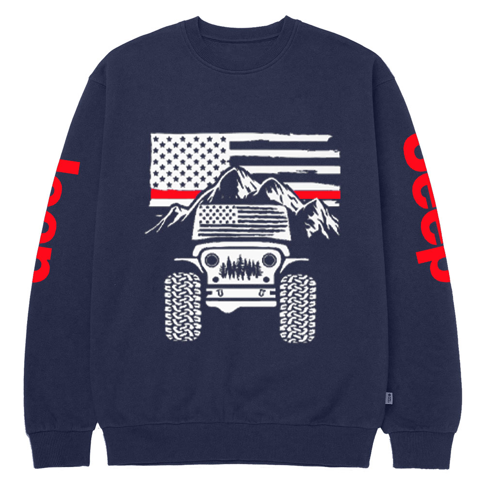 Jp American Flag Mountains Firefighter Red Line Crew Neck Sweatshirt