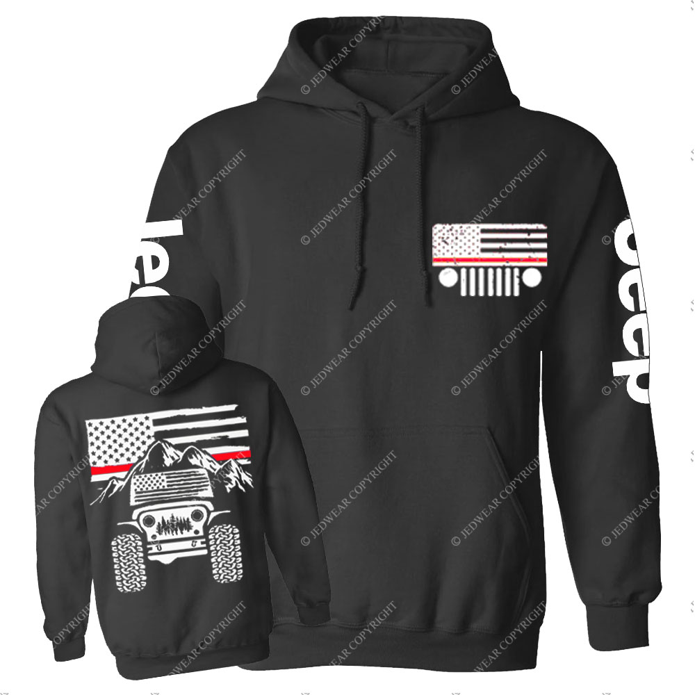 Jp American Flag Mountains Firefighter Red Line Casual Hoodie